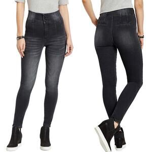 KanCan Washed Black Denim Skinny Triple Button Super High Rise Jeans Size 33